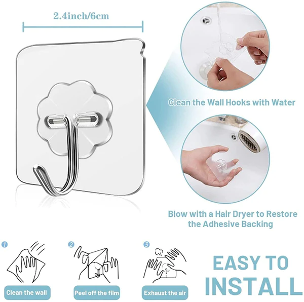 Strong Adhesive Wall Hooks For Hanging (Pack of 10)